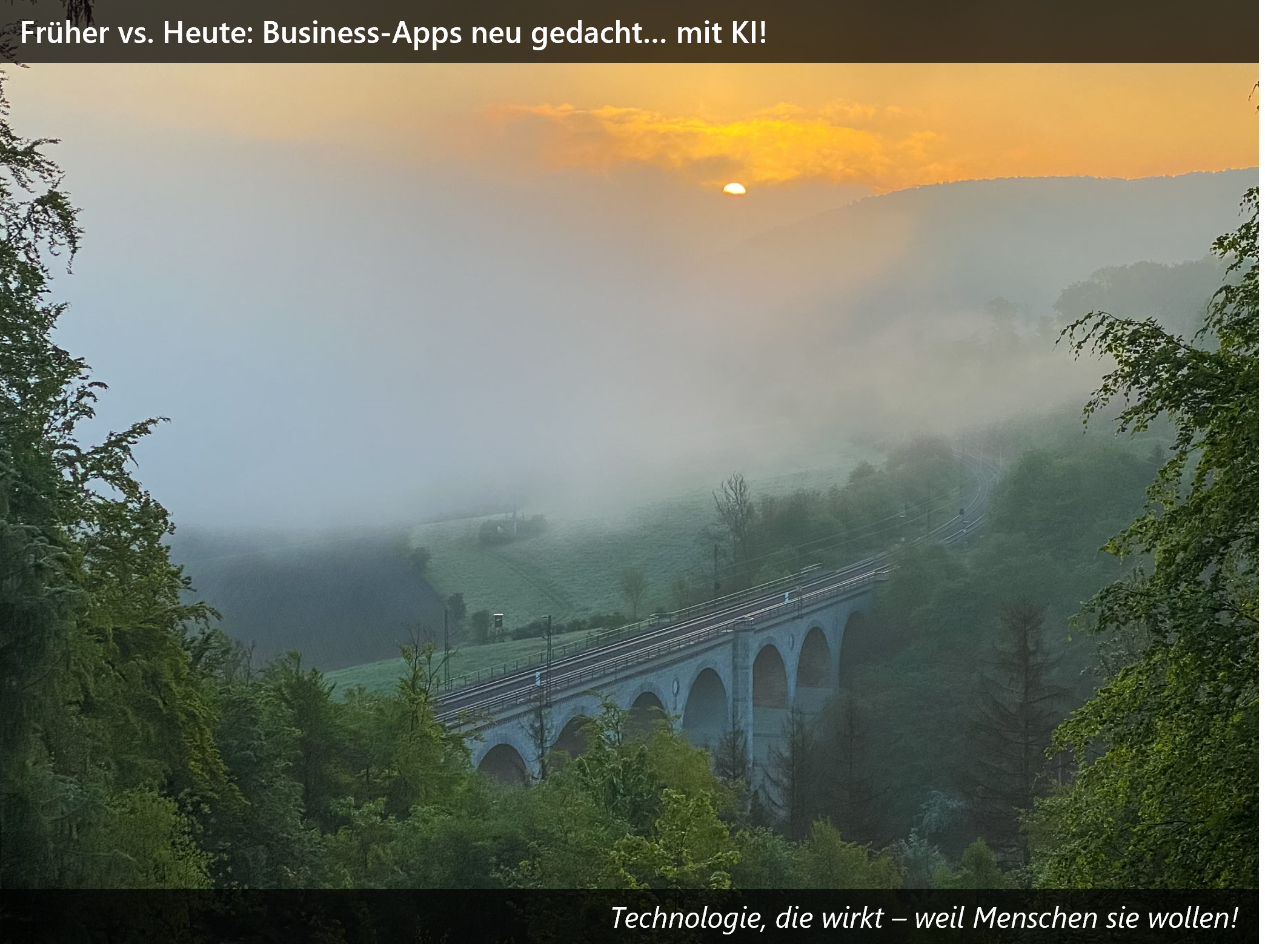 Eine Brücke im Morgennebel mit Sonnenlicht – Sinnbild für Übergang, Orientierung und Aufbruch.